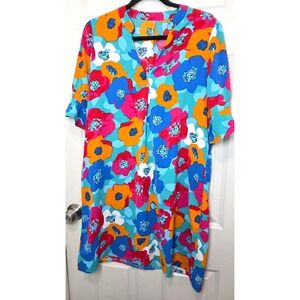 Floral Print Festival Beach Dress Elbow Sleeves Multicolor Size L Lightweight